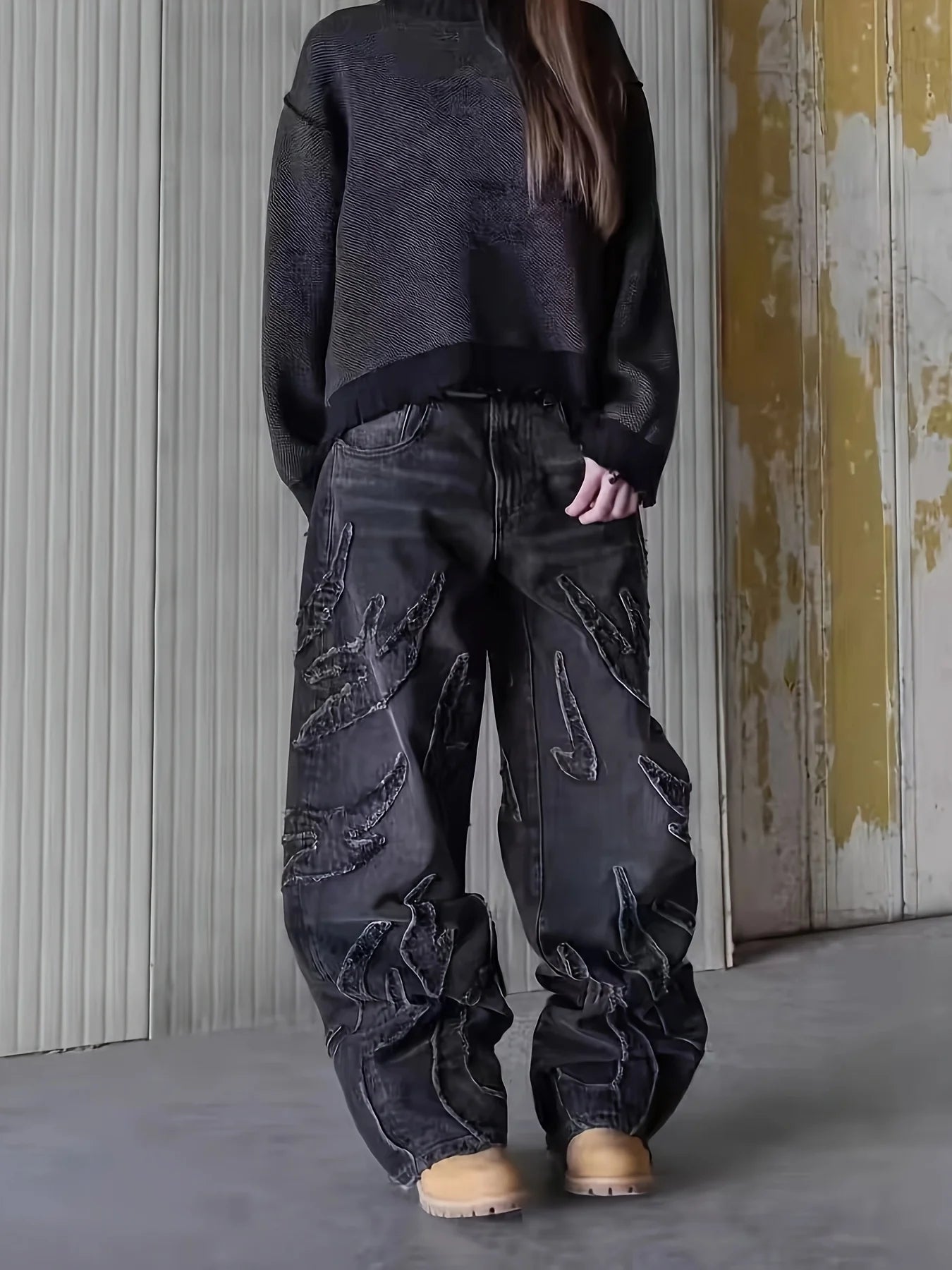 American Embroidered Wide-Leg Jeans