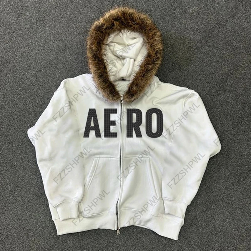 Fur Hoodied Y2k Zip up Hoodies