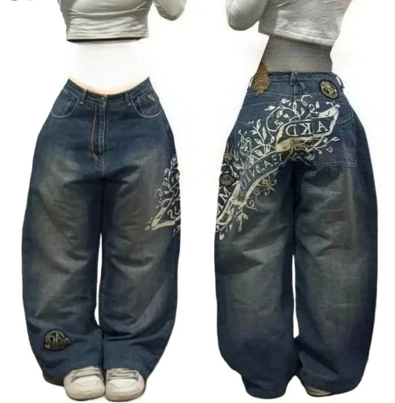 Embroidered Design Baggy Jeans