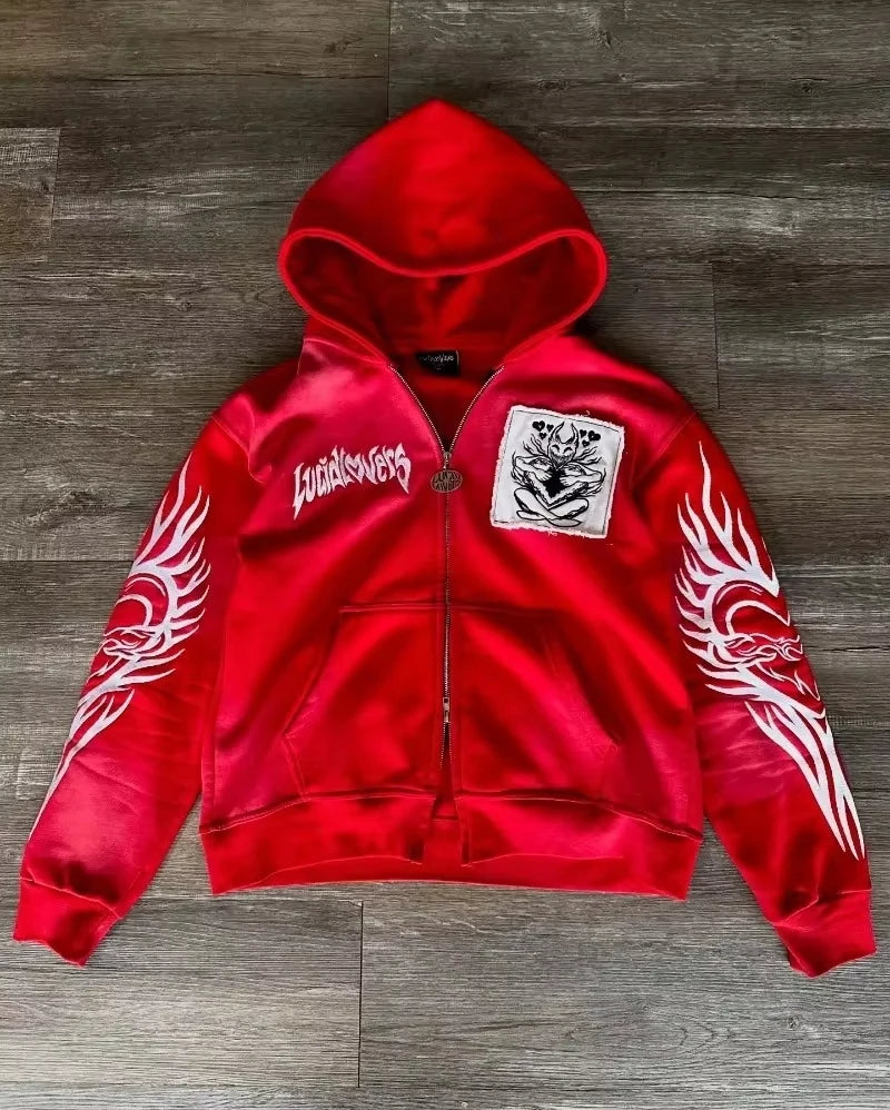 Fur Hooded Gothic Zip Up Hoodie