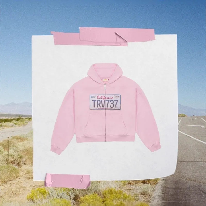 License Plate Zip-up Sweater