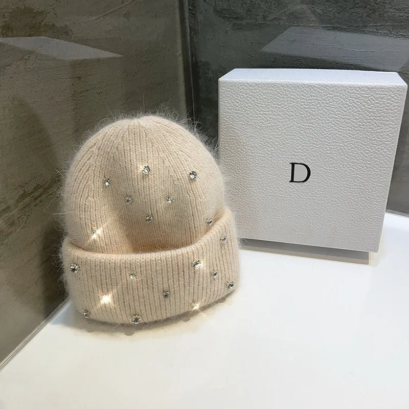 Rhinestone Beads Knitted Beanie