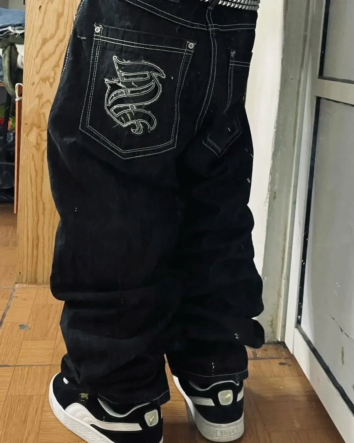 Embroidered Baggy Skater Jeans