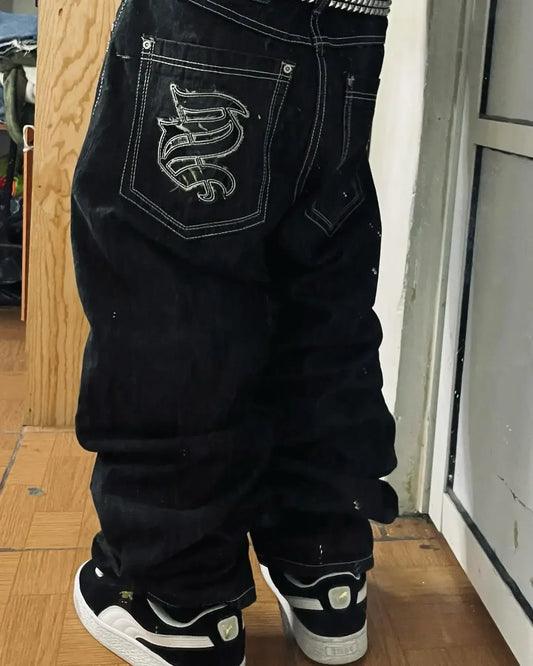 Embroidered Baggy Skater Jeans