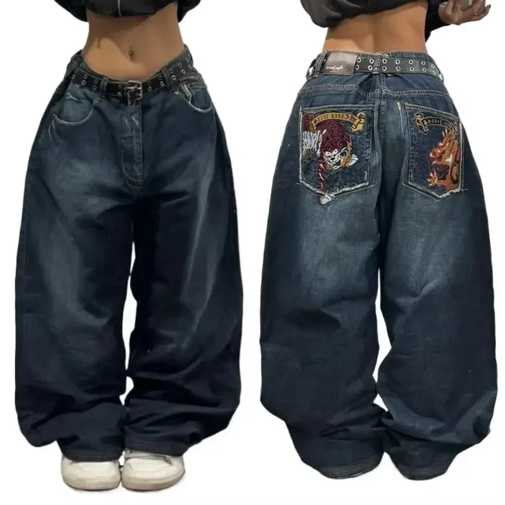 Embroidered Baggy Skater Jeans