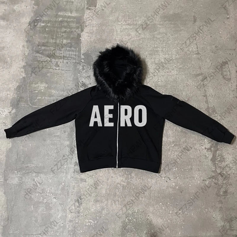 Fur Hoodied Y2k Zip up Hoodies