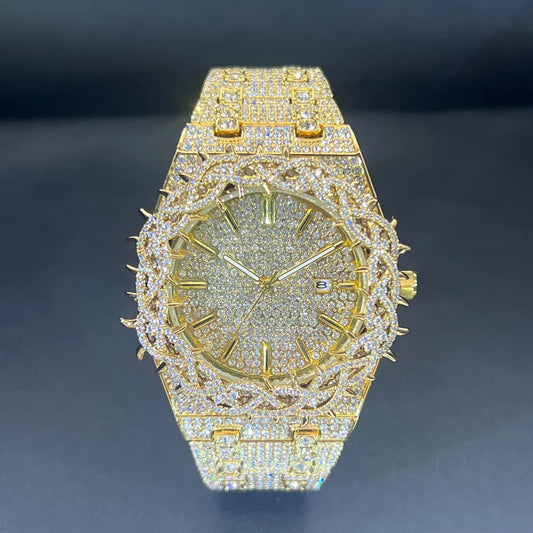 Gold and Silver Iced Out Jesus Thorns Watch