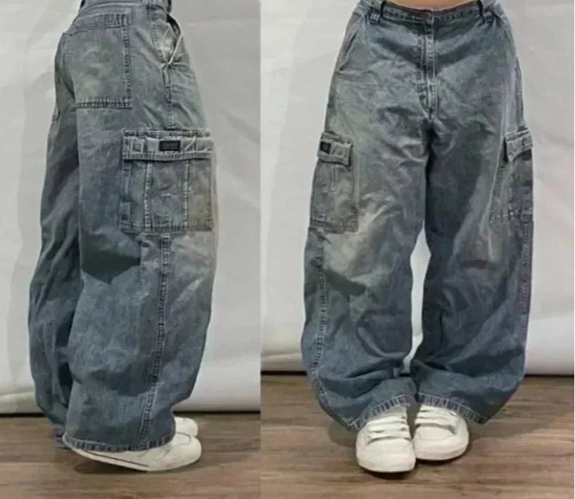 Skull Embroidered Baggy Jeans