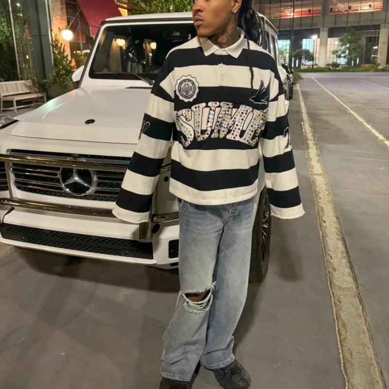 Long Sleeve Striped Polo Shirt